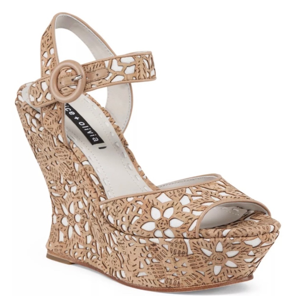 Alice + Olivia Jana Laser Cut Wedge Sandals Size 8 - fit 8.5M